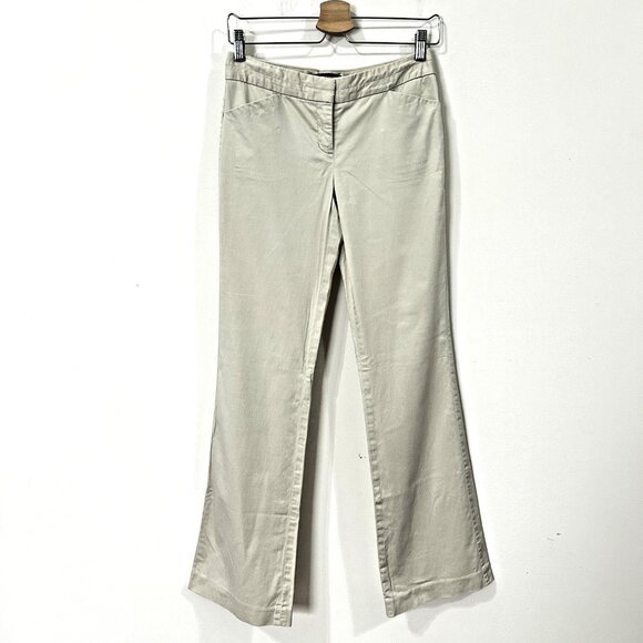 EXPRESS Editor Pants Womens Sz 0 Low Rise Flare Khaki Tan Y2K Cotton Stretch - Picture 1 of 13